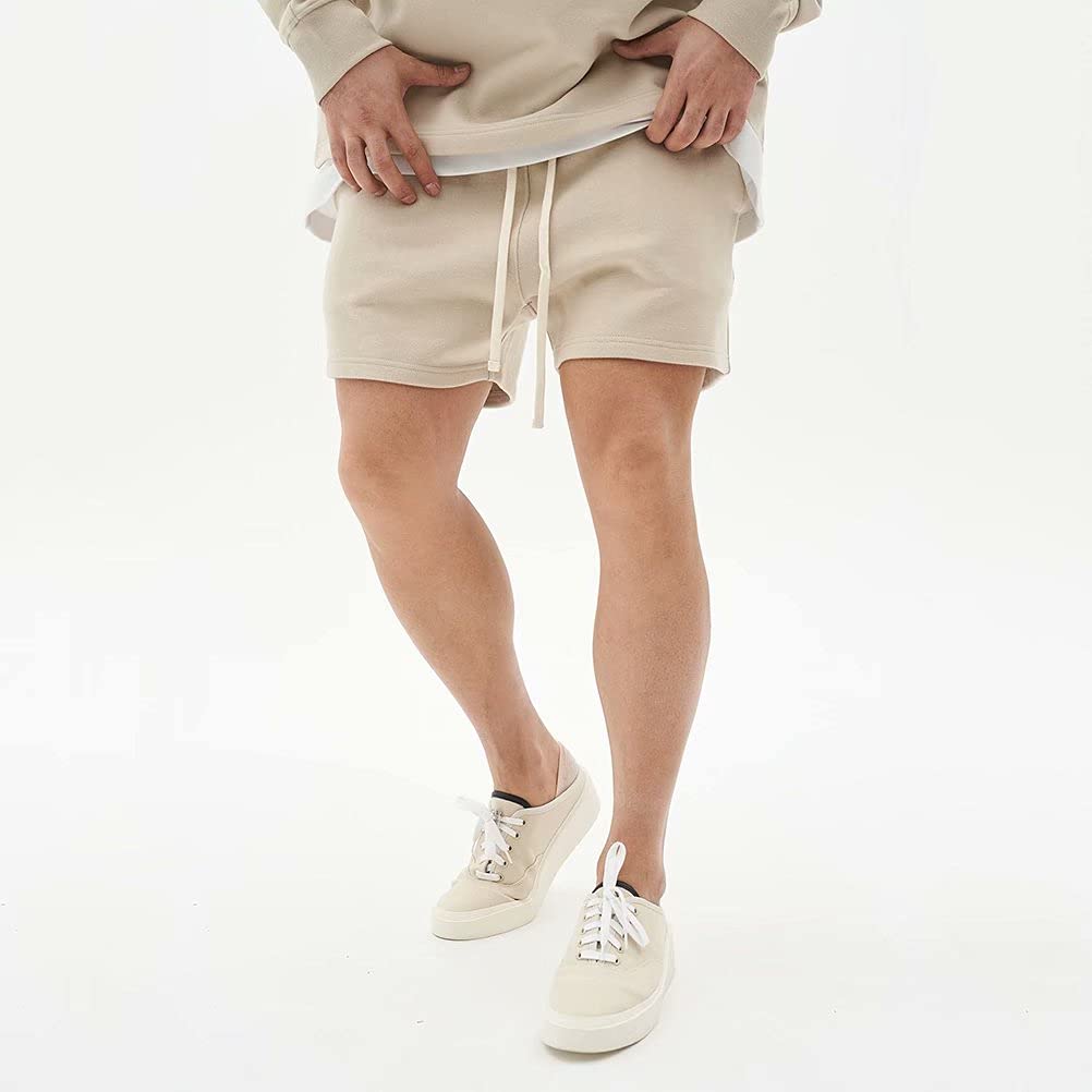 KULIXI Men's Training Shorts, Gym Shorts, Sportswear, Fitness Pants with Pockets, Casual Shorts, Khaki, Size 2XL, DK-5211