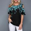 Женская футболка с круглым вырезом и открытыми плечами, футболка с короткими рукавами, свободная посадка, повседневная футболка с цветочным принтом, повседневная одежда