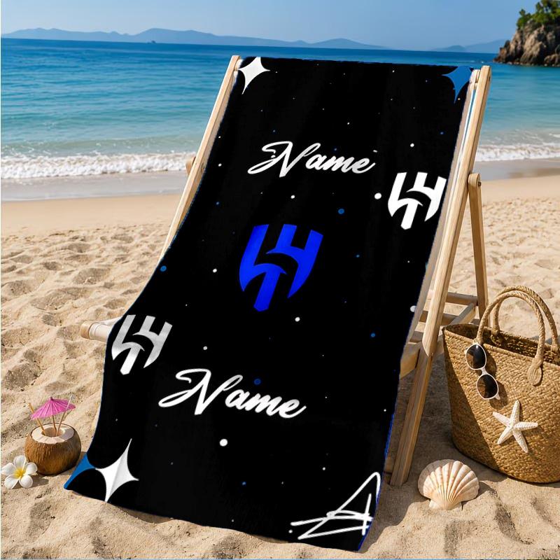 Custom Name Al Hilal Logo Beach Towel Microfiber Beach Towel, Lightweight and Quick-Dry, for Summer Travel, Swimming Pool Gift