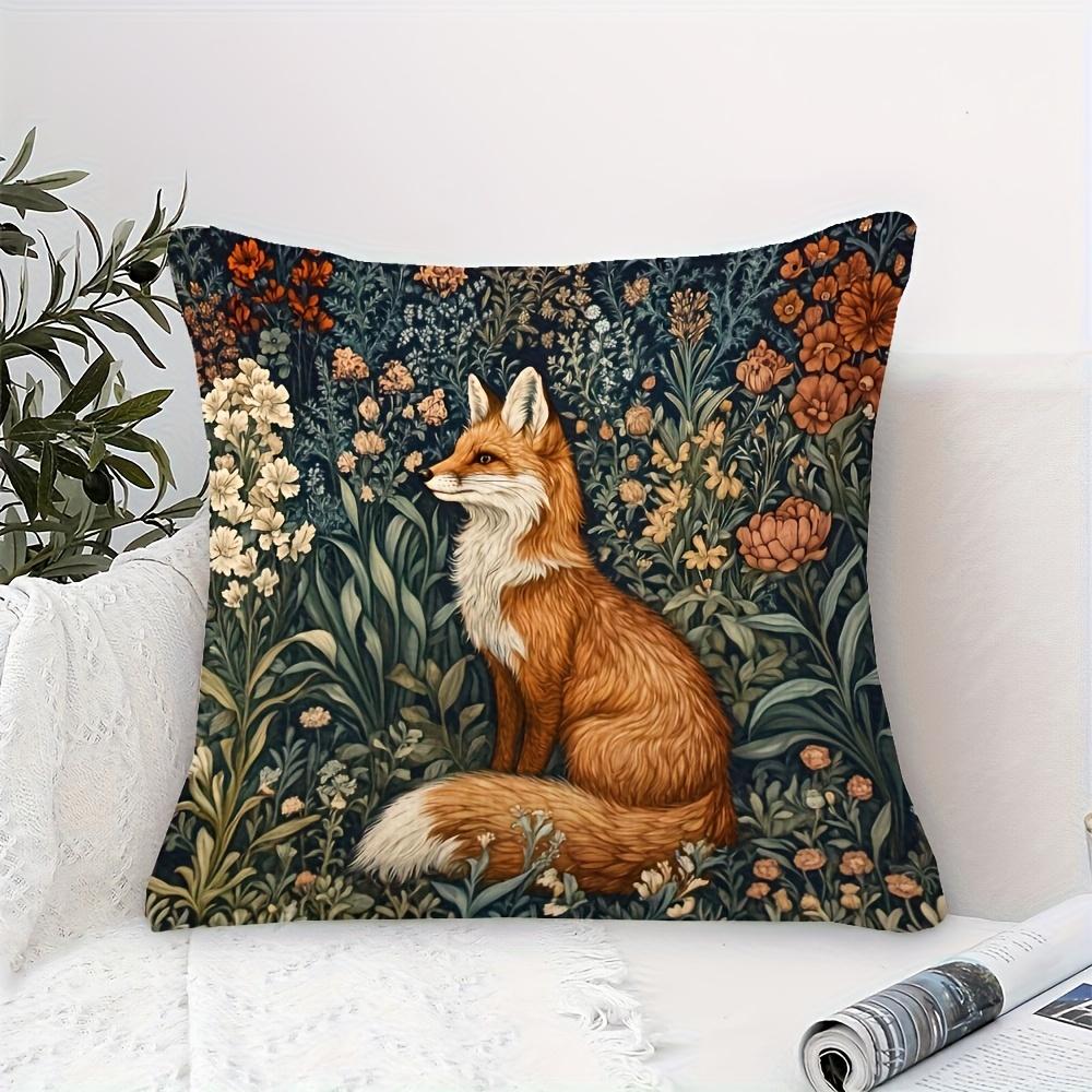 Fox And Floral Decorative Pillowcase Suitable For Sofa Bed Chair Home Decoration Cushion Cover Gift Atmosphere Decorative Pillow