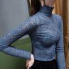 Women Bottoming Top Slim Fit High Collar Long Sleeve Hollow Out Solid Color Daily Collocation Thin