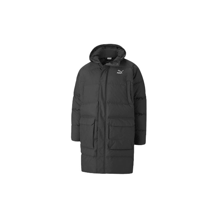 Puma Classics Long Down Hooded Mid-Length Warm Down Jacket Men Outerwear Black 599309-01
