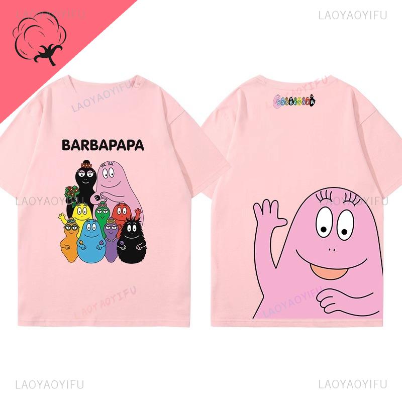 Ropa De Mujer Barbapapa Camiseta Best Seller Cartoon Kawaii Y2k Clothes Children Soft Cotton Oneck Short Sleeve Graphic Tee