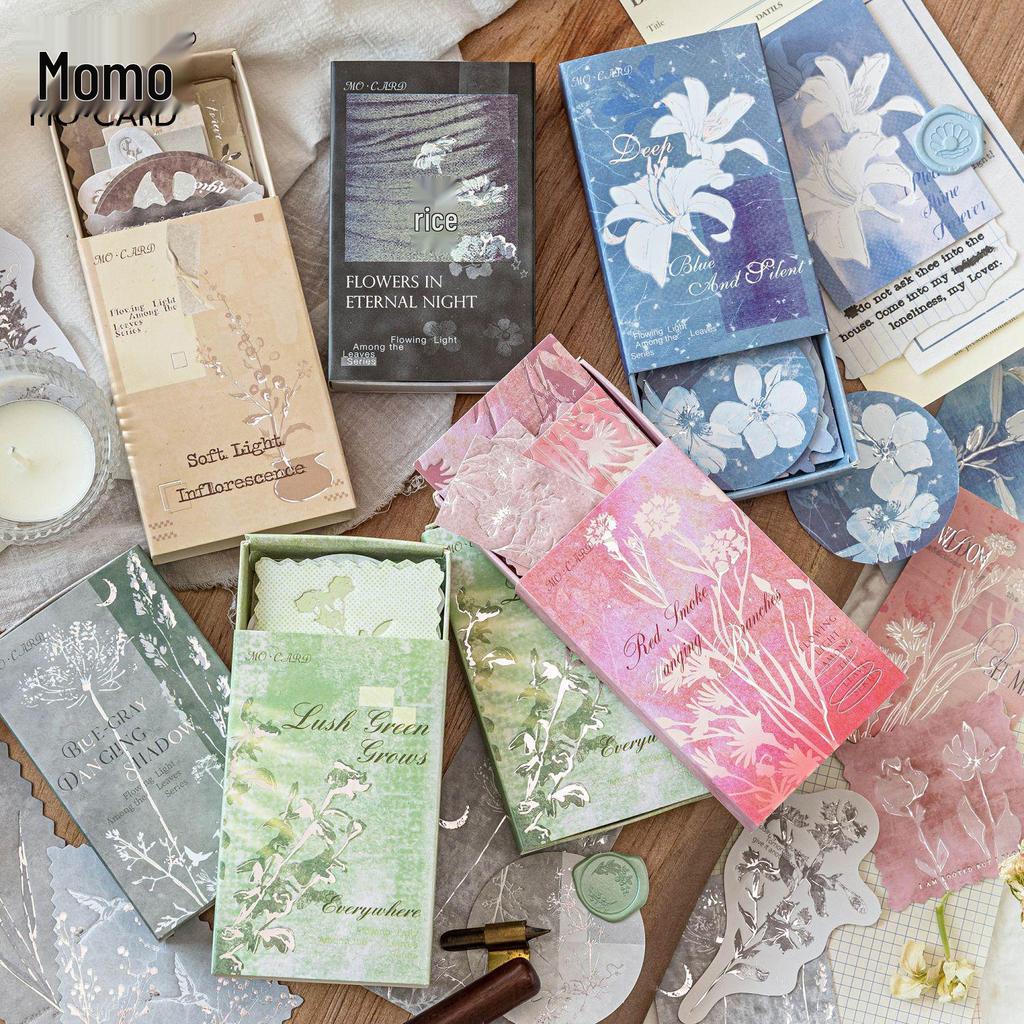 MòMòBái Silver Embossed Matchbox Sticky Notes - Leaf Flowing Light Series, 6 Styles.