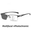 Anti-Blue Light Photochromic Far Sight Glasses Multifocal Reading Glasses  Men'S Half Frame Business Presbyopia Glasses