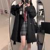 Женский маленький черный тренч - 2023 корейский стиль средней длины плащ для весны, осени, зимы