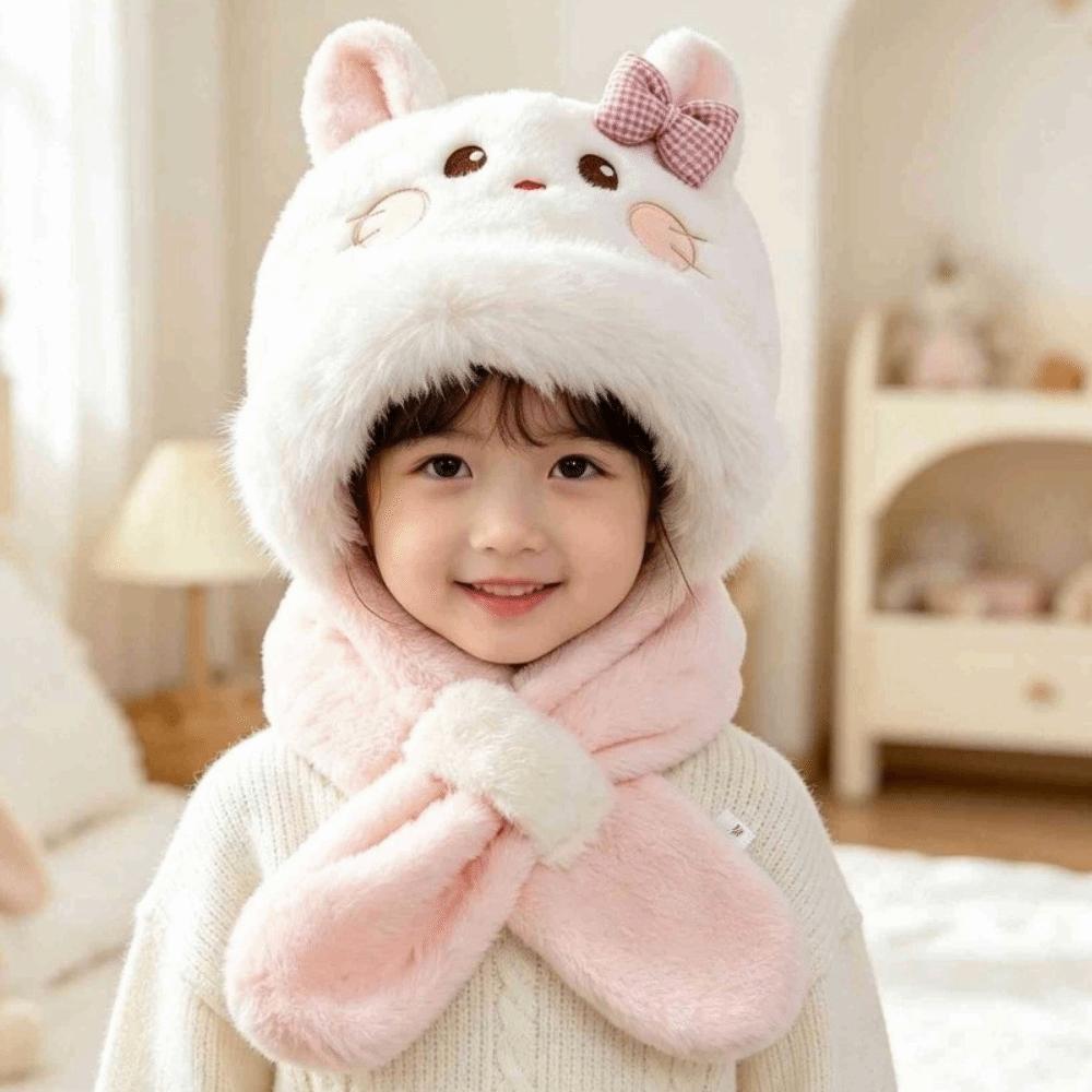 Windproof Kids Hat Scarf Set Soft Plush Earflap Hat New 2 in 1 Hat Scarf  Boys Girls