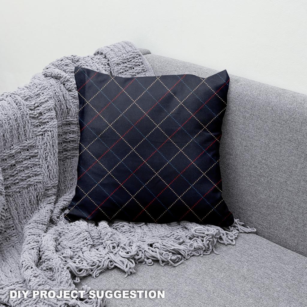 Royal Samt Stoff Polyester Zum Nähen - Motiv Kariert Auf Marineblauem