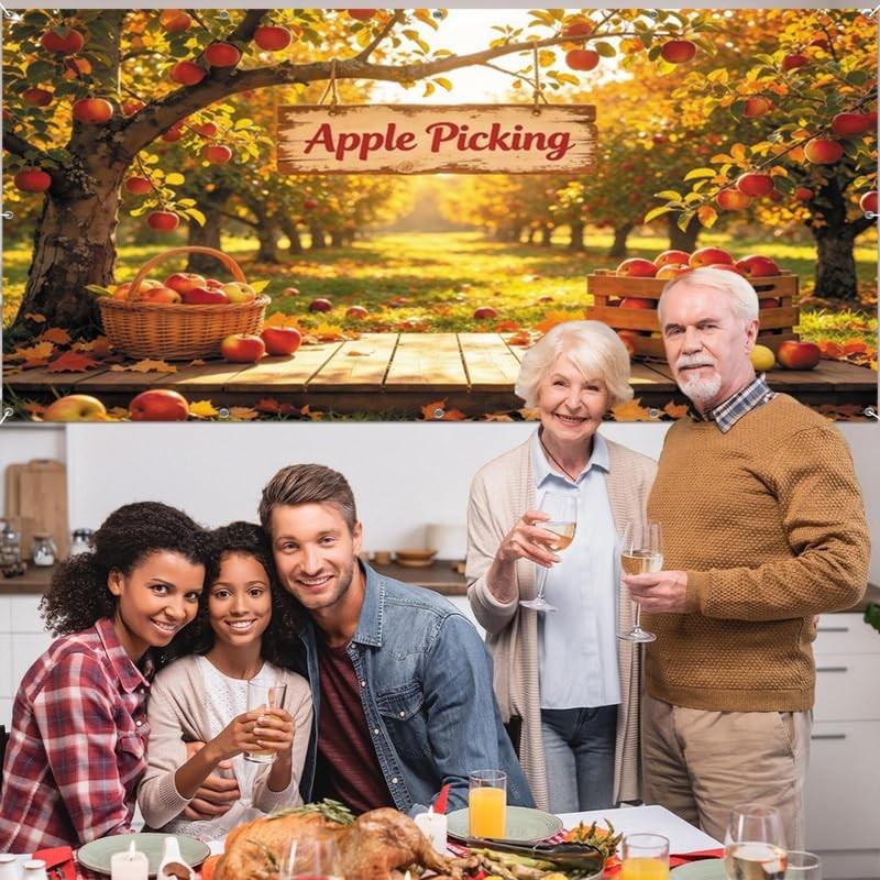 XMJJKUF Garage Door Banner 16x7ft Fall Apple Picking Orchard Backdrop