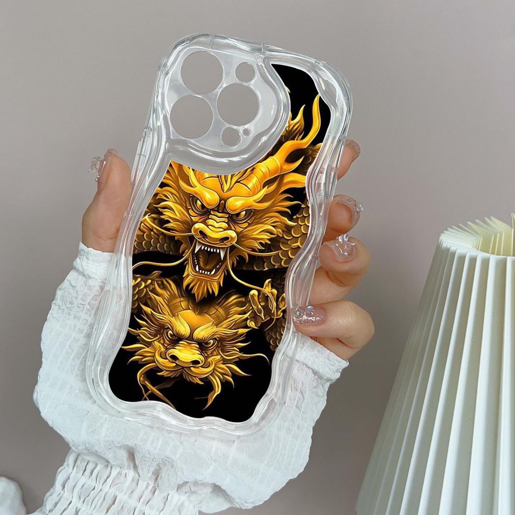 Волнистый чехол для телефона N34 с дизайном «Год Дракона» для iPhone 15 14 13 Pro Max Samsung S24 S23 Ultra A54 A14 A12 Xiaomi Redmi 13C, мягкая задняя крышка Huawei