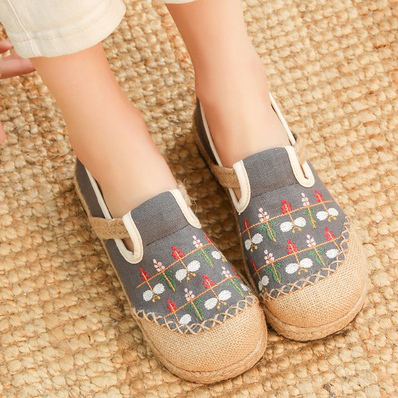 Женские удобные дышащие туфли без застежек с круглым носком, вышитые туфли на плоской подошве из хлопка и льна в этническом стиле, весна-лето
