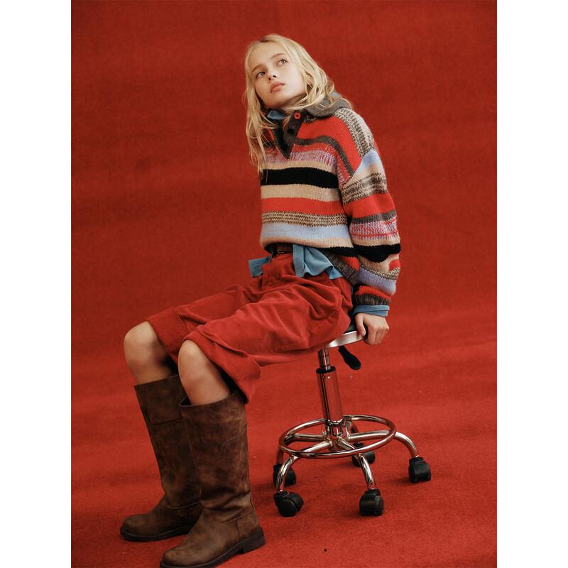 ELLE KIDS Девочки Поло-свитер в полоску в стиле ретро