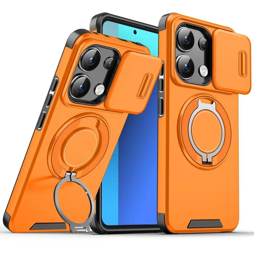 Противоударный магнитный чехол для Xiaomi 14T Pro 5G, сдвижная защита объектива камеры, металлическое кольцо-подставка, защитная крышка для Redmi13 Poco X6 Pro M6