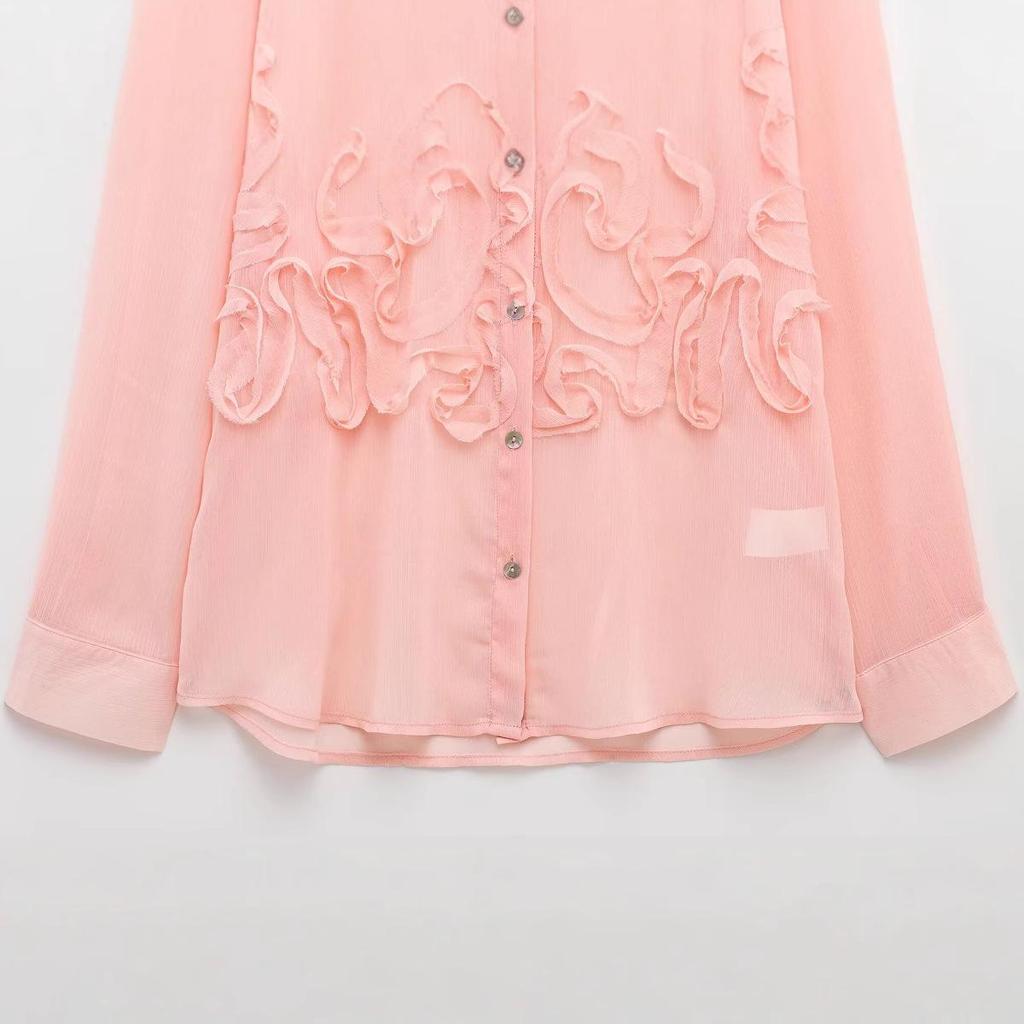 2025 Spring Women's European & American Fashion Versatile Embossed Front Shirt