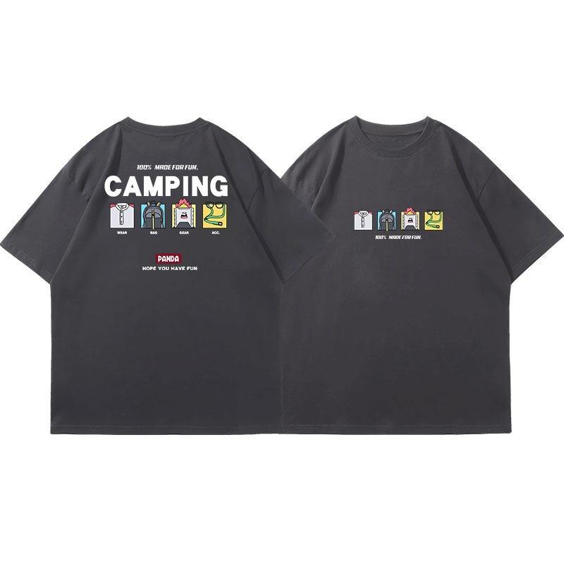 2026 Korea Simple Camping Style Printed T Shirt Spring And Summer New Cotton Breathable Sports Casual Unisexs Bottom Short Sleeve