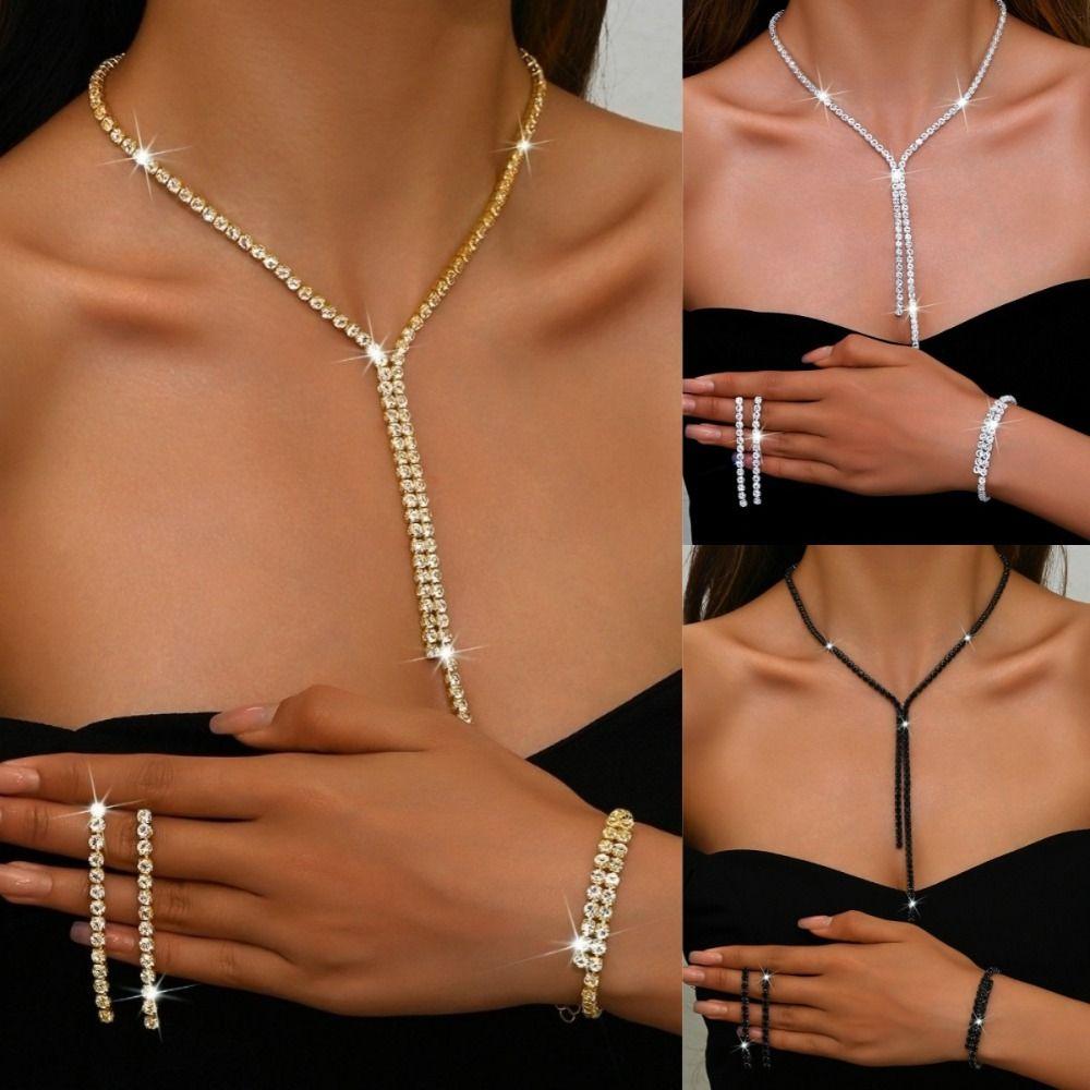 4 шт. Изысканный набор ювелирных изделий: ожерелье, серьги, браслет. Сверкающий набор с кристаллами. Свадебная вечеринка