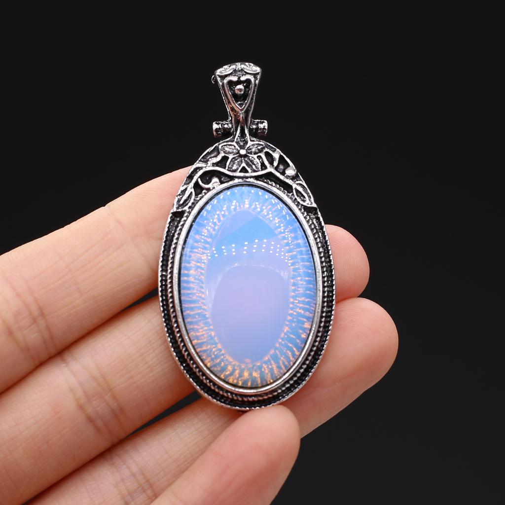 Подвеска из натурального камня в винтажном стиле, ожерелье, модные украшения, овальная форма, колье из сплава, розовый кварц, опал, малайзийский нефрит, идеи подарков, подарки для влюбленных
