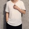 Retro Men Plus Size Linen Rhombus Patchwork Short Sleeve V Neck T-Shirt Top