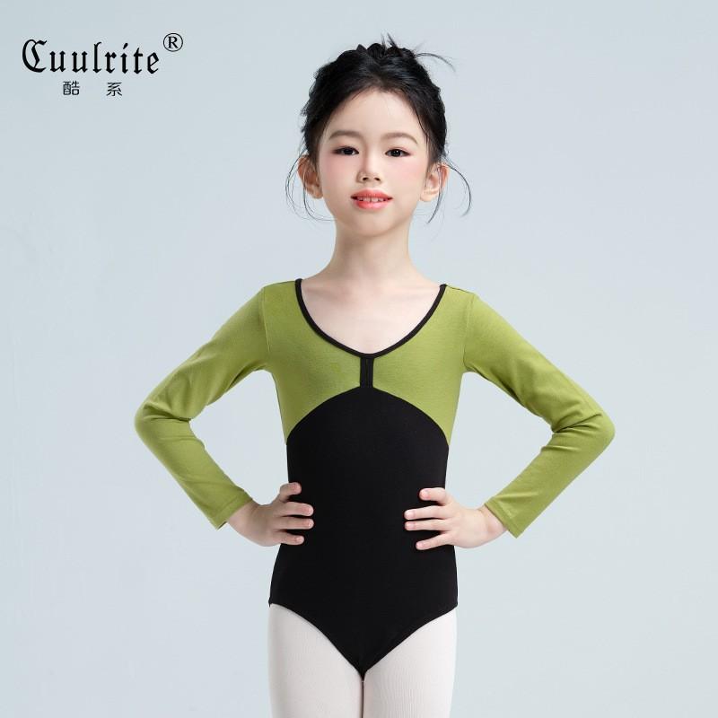 Girls Long Sleeve Ballet Leotard Winter Dance Practice Wear Colorblock Gymnastics Costume
