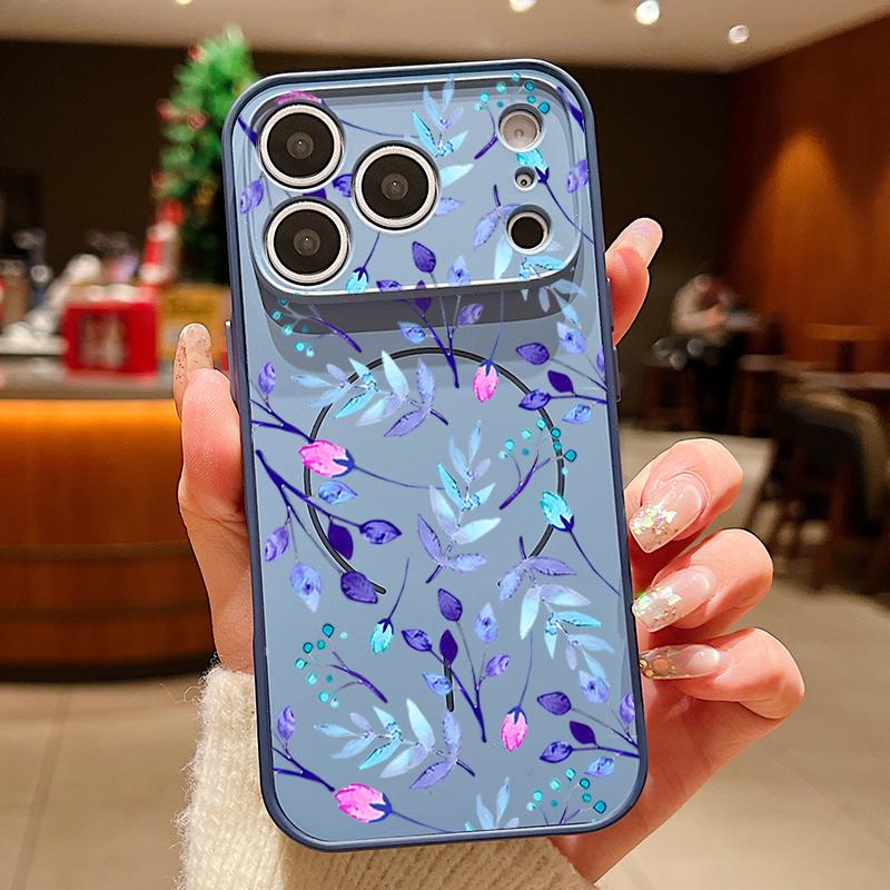 Цветной тисненый цветочный чехол для iPhone 17 Pro Max Funda iPhone 16 15 14 13 Pro Max Магнитный для Magsafe Гибридный Тонкий Матовый Чехол