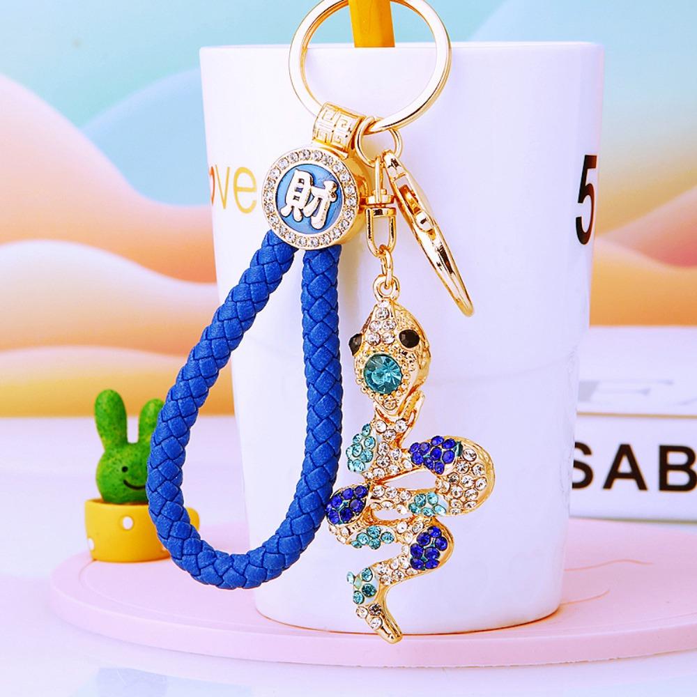 Fortune Rhinestone Snake Keychain Exquisite Women's Bag Pendant Cute Snake Lucky Pendant  Couple