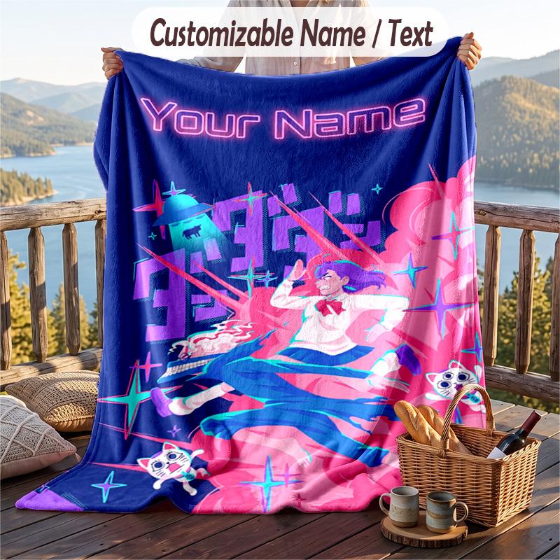 Custom Text Flannel Throw Blanket, Lightweight Cozy Bed Sofa BlanketDandadan