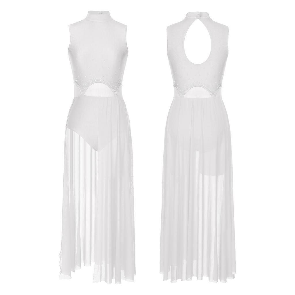 Женский лирический танцевальный костюм, современный балет, танцевальная одежда, декор со стразами, трико, платье