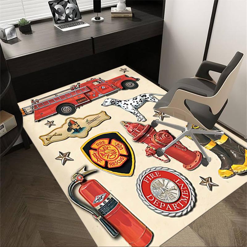 1PC Firefighter Firetruck Non-Slip Floor Carpet Compatible for Office&Living Room&Bedroom&Dining room - Flat- Soft & Pattern, Vibrant Colors-W227