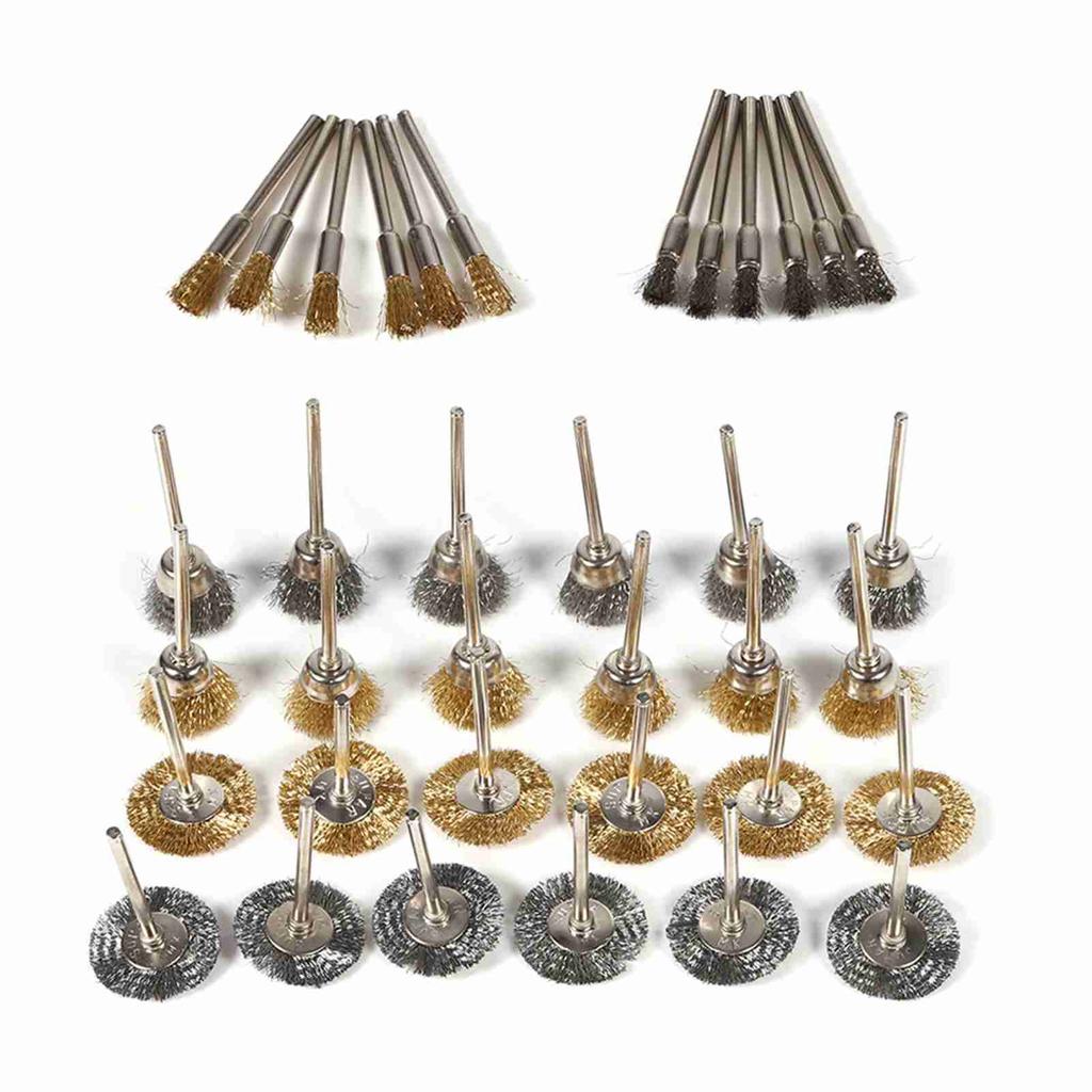 36 шт. Набор щеток из латунной стальной проволоки, ручка, чашка, колесо, полировка, очистка, вращающиеся инструменты, полный комплект