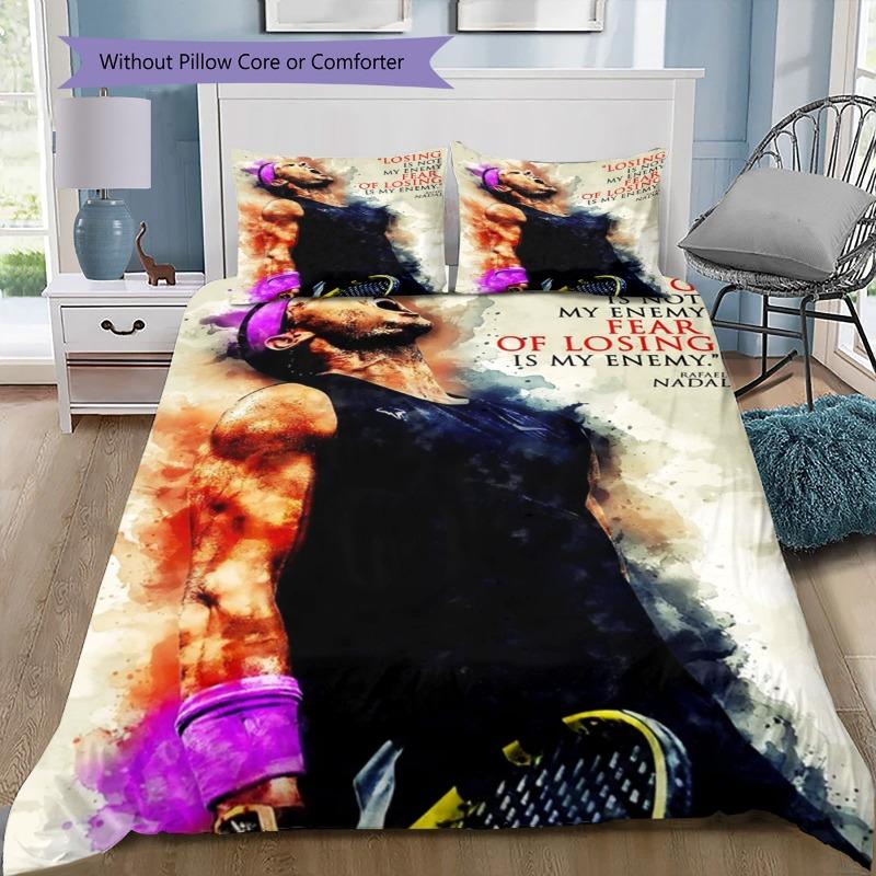 rafael nadal bedding set, 3pcs bed linen, duvet cover, pillowcases, tennis bedding, bed set, fan bedding, bedroom decor, sports bed linens, bed cover