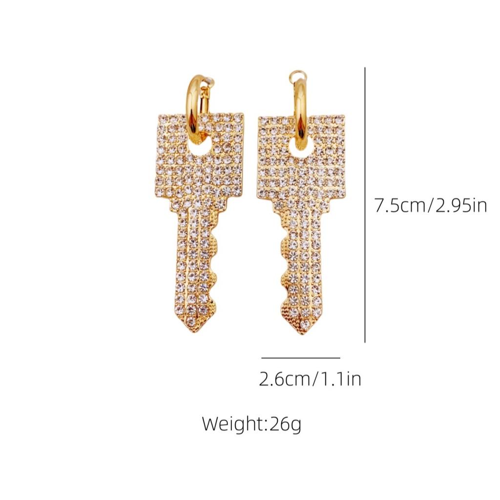 Vintage Style Zinc Alloy Water Diamond Geometric Circle Heart Key Earrings for Women
