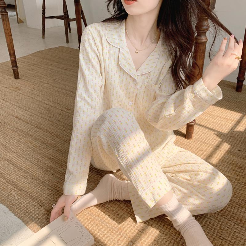 Женская пижама осень-весна с длинным рукавом, мягкий комплект для сна, полосатая пижама с рисунком, женский домашний комплект для сна, кардиган