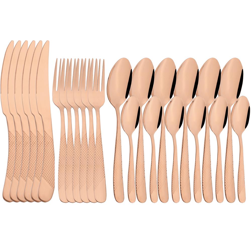 Jankng винтажный золотой набор посуды из 24 шт., набор посуды из нержавеющей стали, нож, вилка, ложка, столовое серебро, кухонный красочный набор столовых приборов