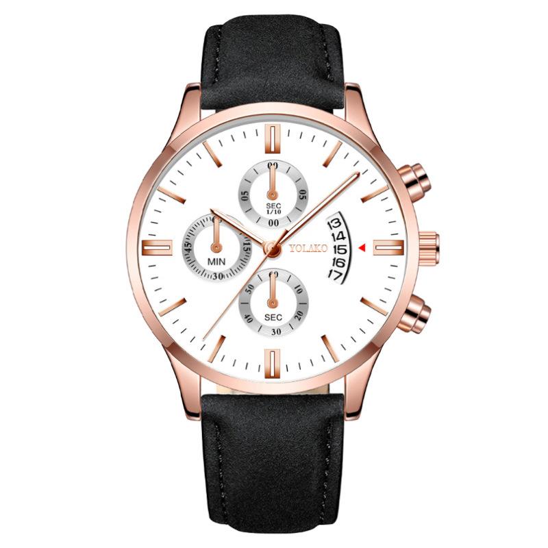 Часы Бизнес-часы Кварцевые кожаные часы с календарем даты Часы из нержавеющей стали Роскошные мужские модные три глаза Шестиконтактный календарь Мужские часы