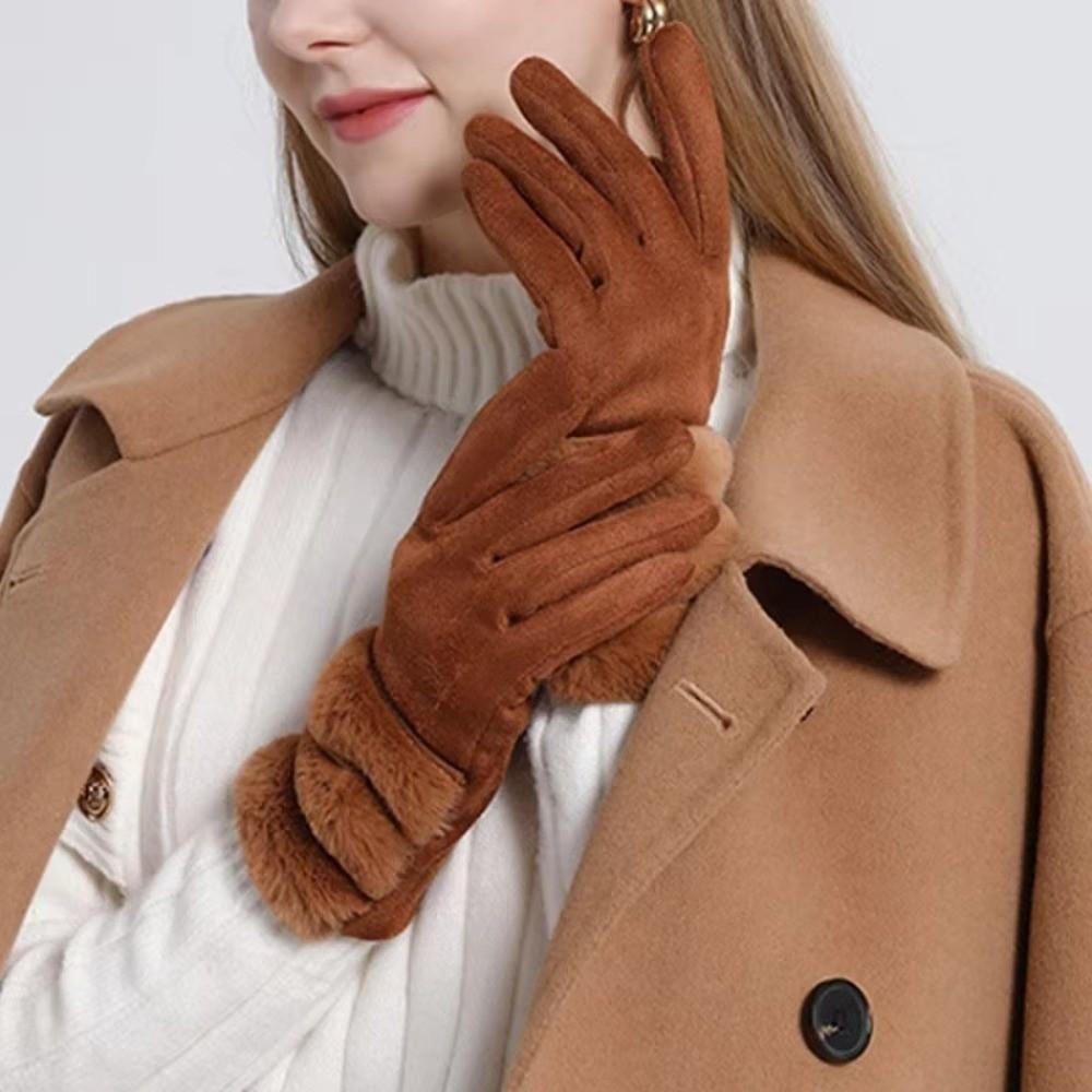 Зимние перчатки с сенсорным экраном Утолщенные перчатки для вождения и езды на велосипеде Элегантные женские флисовые перчатки
