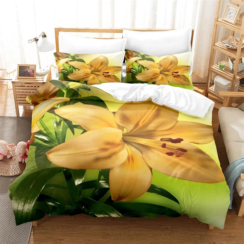 Lily Duvet Cover Set for Single Double Bed Pink Flower Quilt Cover King Size Bedding Set 2PCS 3PCS with Pillowcase Full Twin New