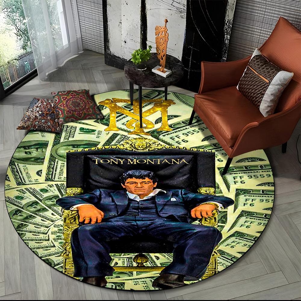 3D Печать Кино Лицо со шрамом Тони HD Круглый Ковер для Гостиной Спальни Детской Игровой Комнаты Декор, Коврик для Питомца Нескользящий Напольный Коврик