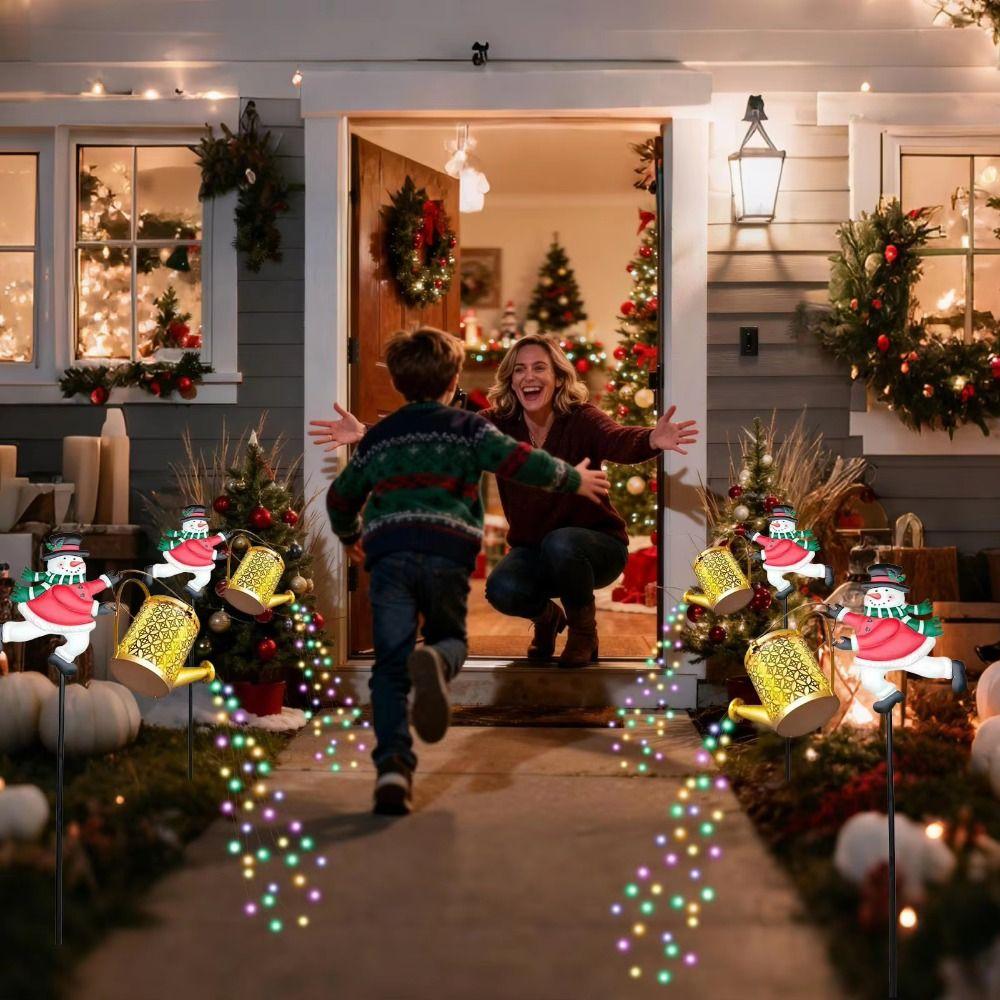 Solar Powered Christmas Patio Decorations Watering Can Solar Stove Lights  Yard Lawn
