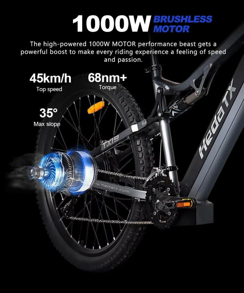 Electric bicycle TX19 1000W motor 48V19.2AH battery dual hydraulic brake 29 inch tires 27 speed off-road electric bicycle