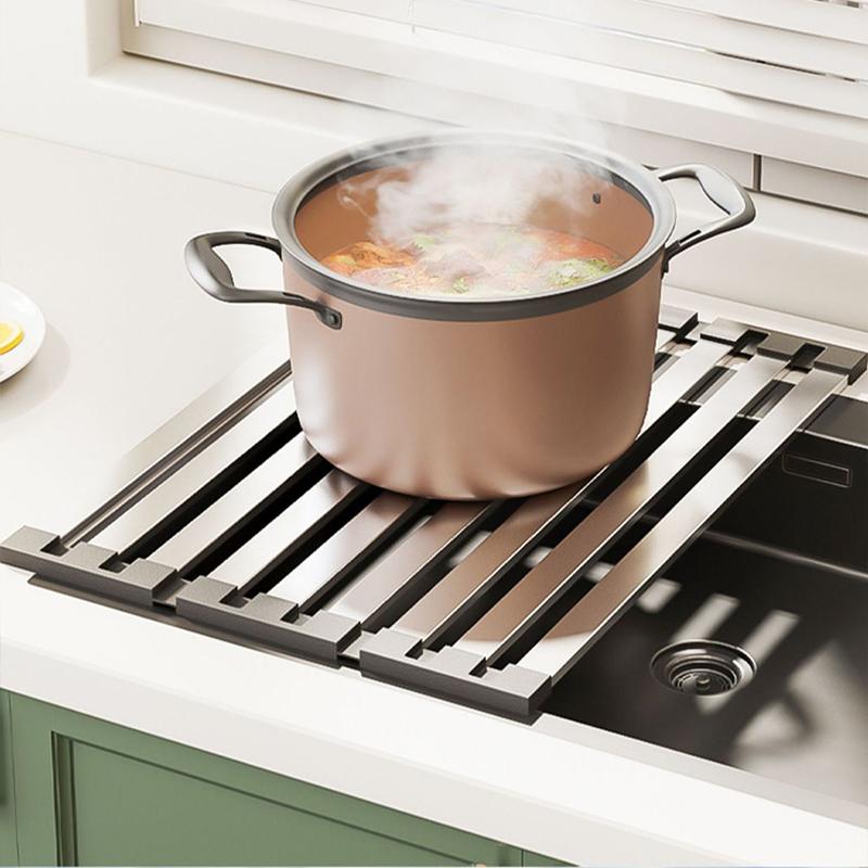 304 Stainless Steel Kitchen Sink Drain Rack Sink Dish Rack Dish Rack Foldable Telescopic Drain Basket Dish Organizer Dries Fast