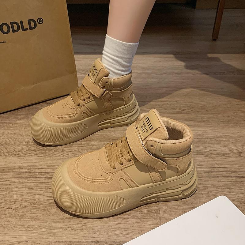 CRLAYDK Classic Womens High Top Platform Sneakers Fashion Leather Lace Up Casual Walking Shoes Hook and Loop Ankle Booties