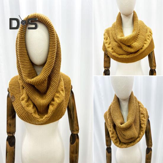 Winter Wool Knitting Scarf Women Men Solid Color Dual Use Shawl Scarf Twist Texture Versatile Warm Hat Scarf