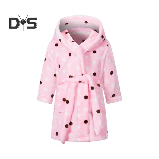 Фланелевый халат с капюшоном и завязкой на талии для девочек, мягкий пушистый банный халат для детей, теплый банный халат с принтом, капюшоном и карманами