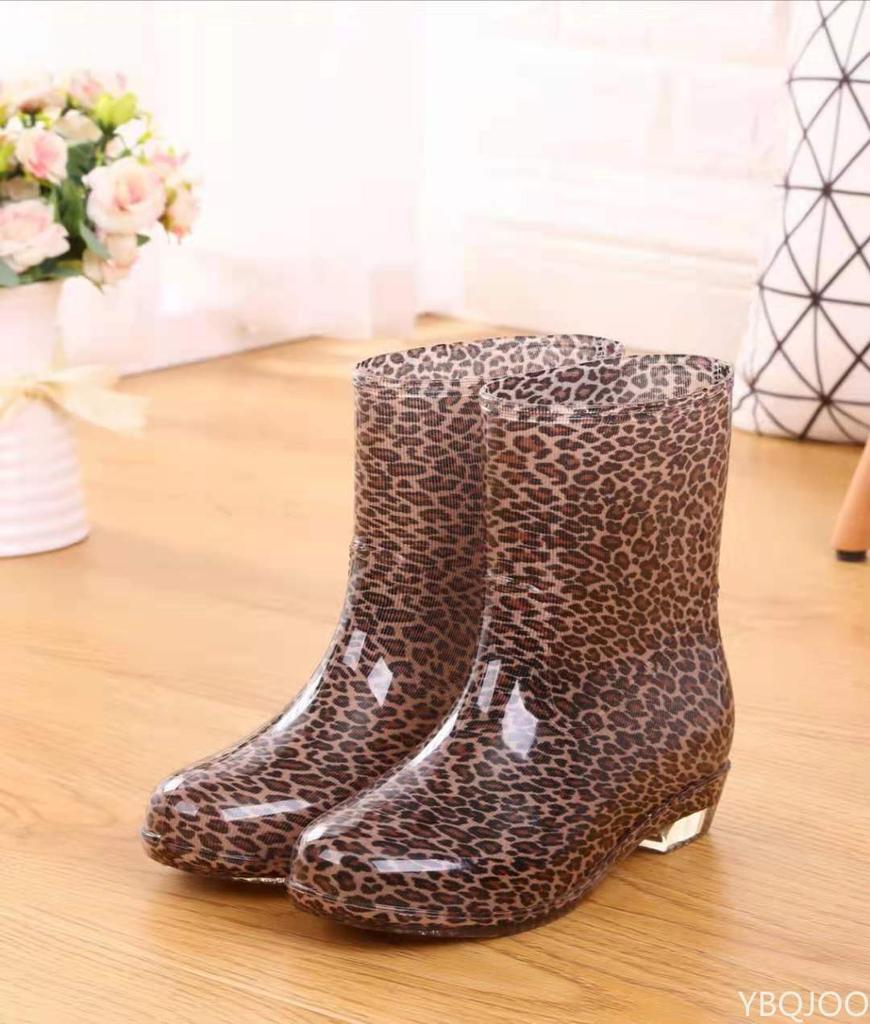 Print Rain Boots Women Waterproof Work Shoes for Girls Non Slip Anti Skip PVC Water Shoes Rainboots Mid-Calf Botas