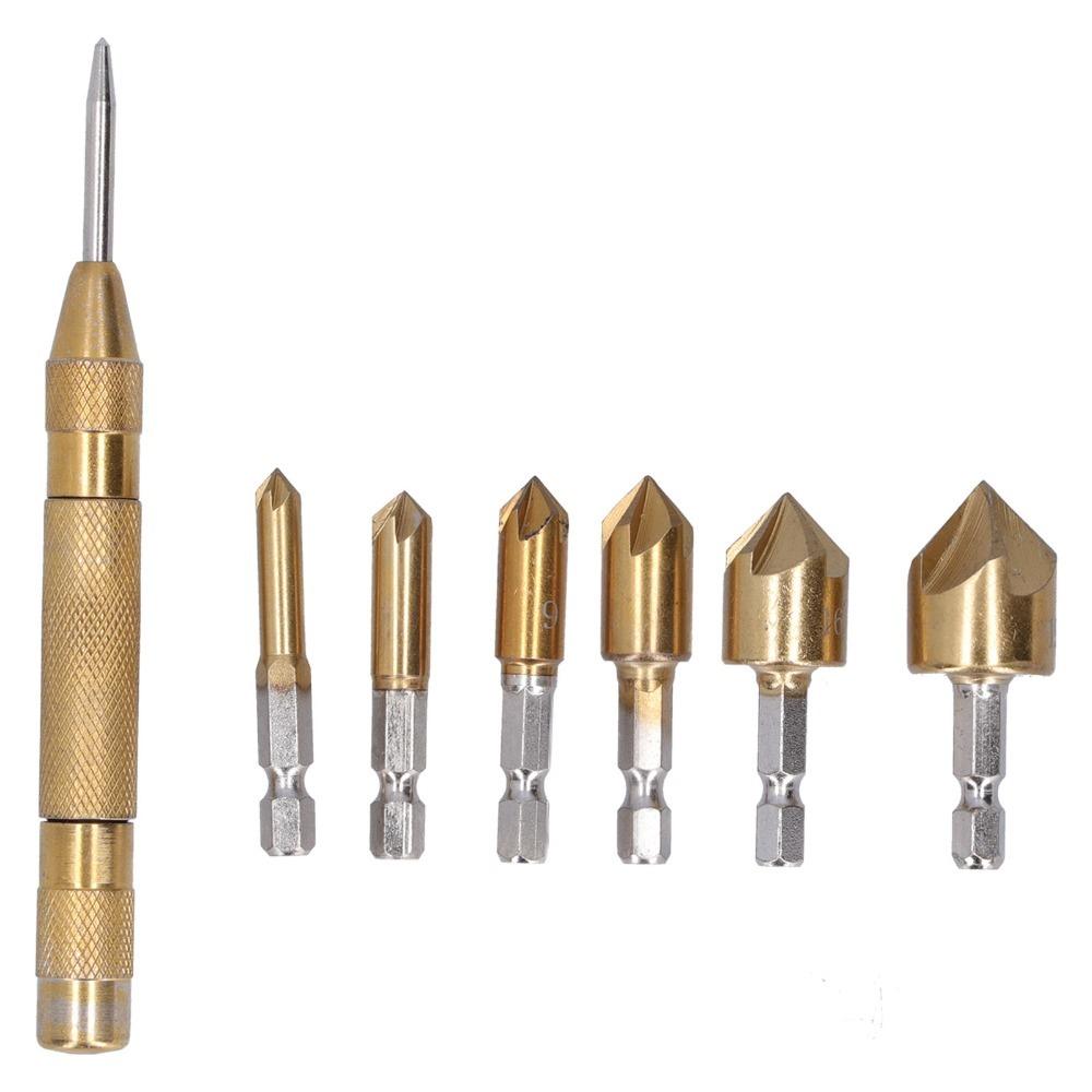 6pcs 90 Degree Countersink Drill Bit Set 5 Flute Chamfering Tool Woodworking Drilling