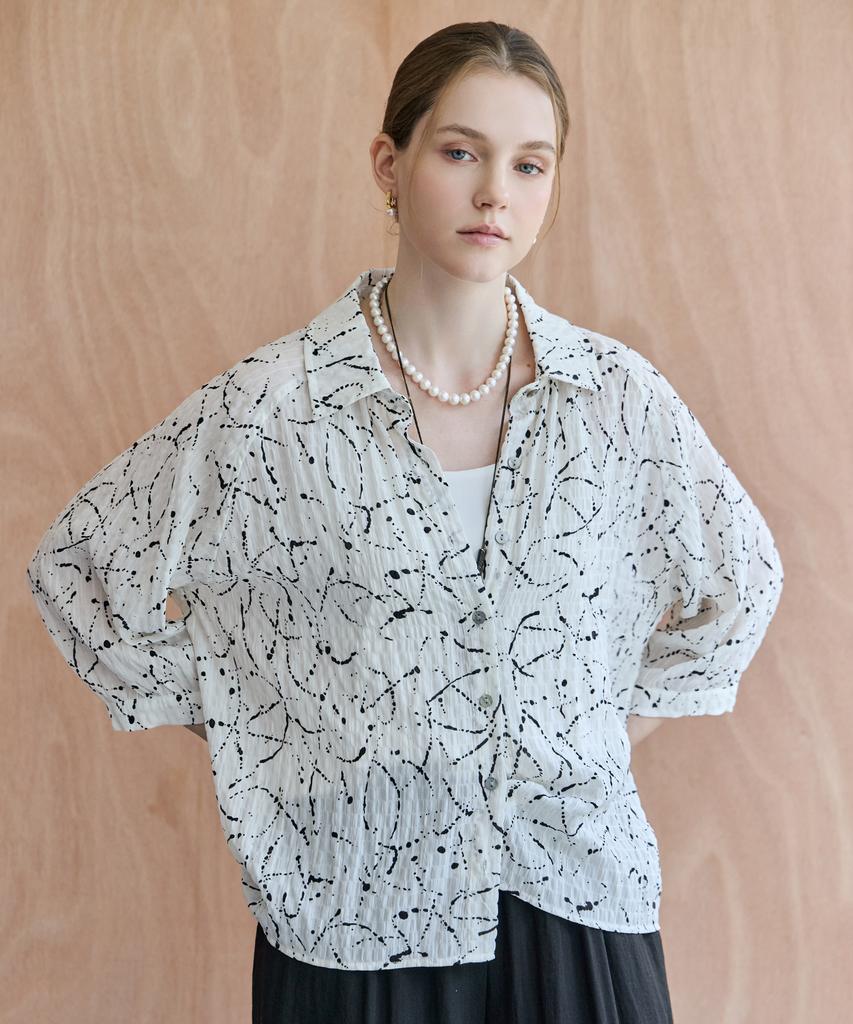 M.GRAF Painting Pattern Wrinkle Loose Fit Shirt Blouse