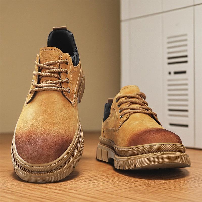Мужская кожаная повседневная обувь Новая Ретро Толстая подошва Износостойкая Удобная На шнуровке Плоские кроссовки Уличная мужская обувь для ходьбы