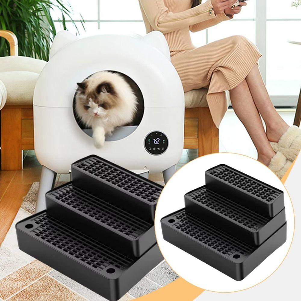 Plastic 3 Steps Cat Litter Box Ramp Detachable Cat Footboard Filter Cat Litter Stair Easy to Clean
