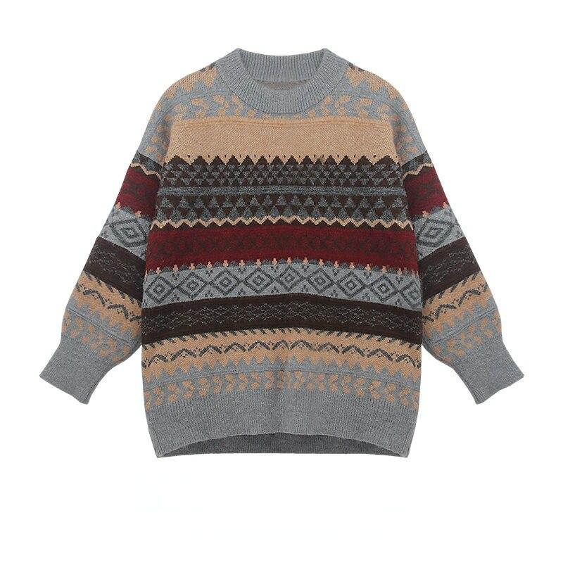 Новый зимний винтажный свитер, женские полосатые джемперы, верхняя одежда в корейском женском стиле, свободный пуловер с длинными рукавами, трикотаж, повседневные топы