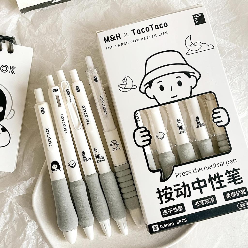 5 шт. милые мультяшные гелевые ручки набор пресс-дизайн мягкий захват 0,5 мм шариковая ручка черного цвета для письма